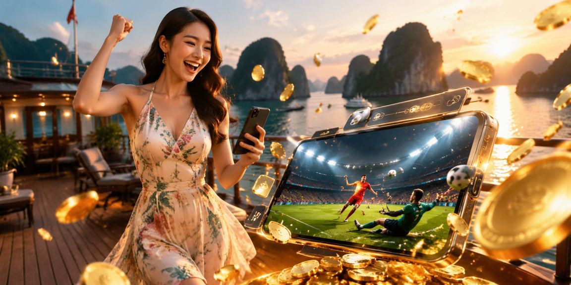 Người chơi thể thao và cá cược bên vịnh Hạ Long trang phục áo dài